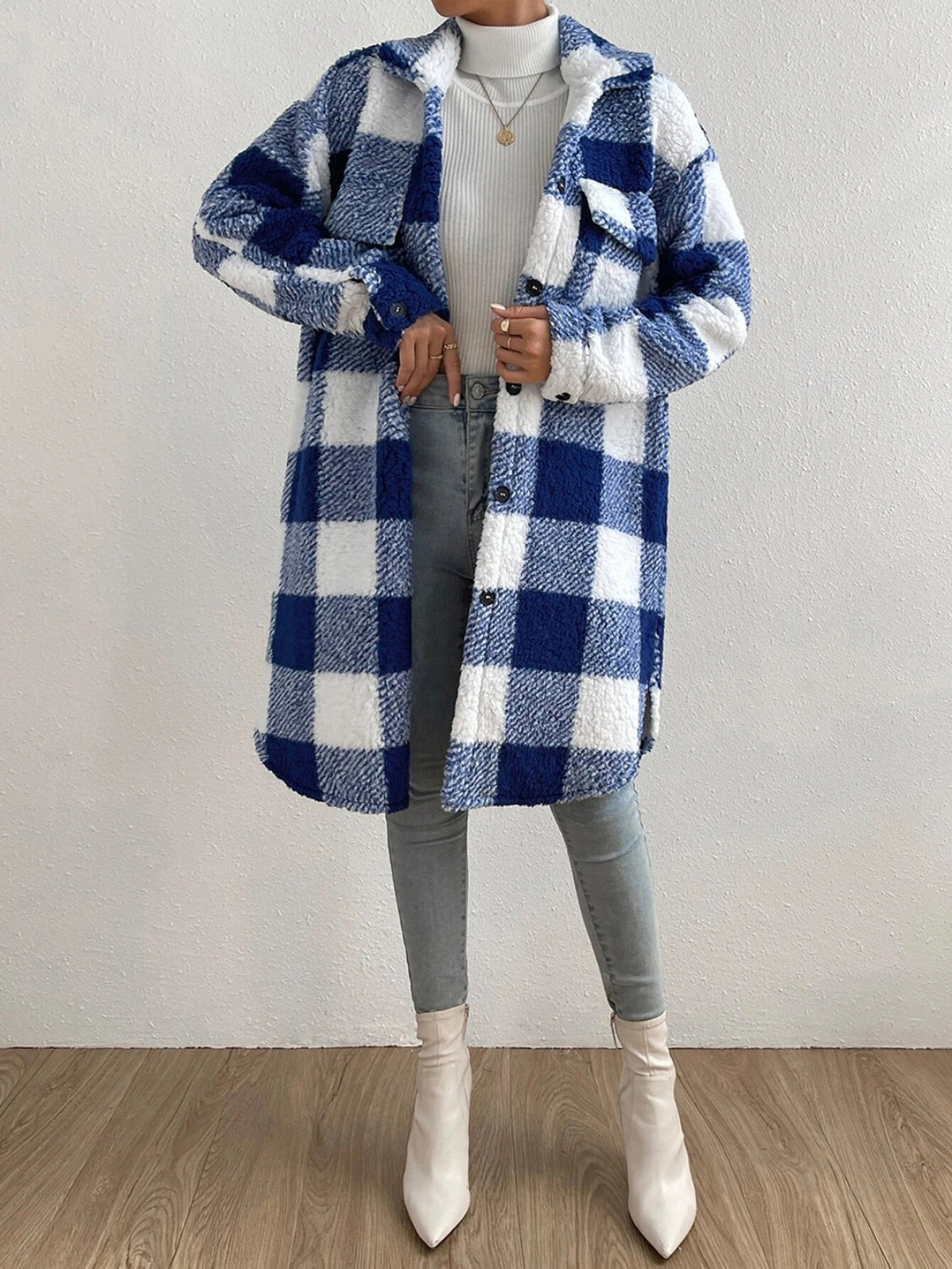 Plaid Collared Neck Button Down Coat - Body By J'ne