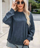 Round Neck Dropped Shoulder Sweatshirt - Body By J'ne