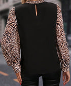 Leopard Mock Neck Lantern Sleeve Blouse - Body By J'ne