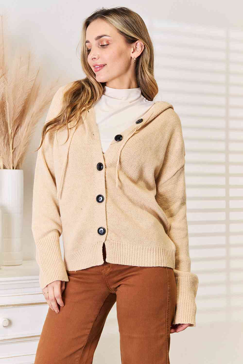 Fall Gratitude Button-Down Long Sleeve Hooded Sweater - Body By J'ne