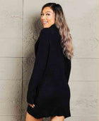 Rib-Knit Turtleneck Drop Shoulder Sweater Dress - Body By J'ne