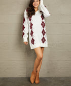 Woven Right Argyle V-Neck Ribbed Trim Sweater Dress - Body By J'ne