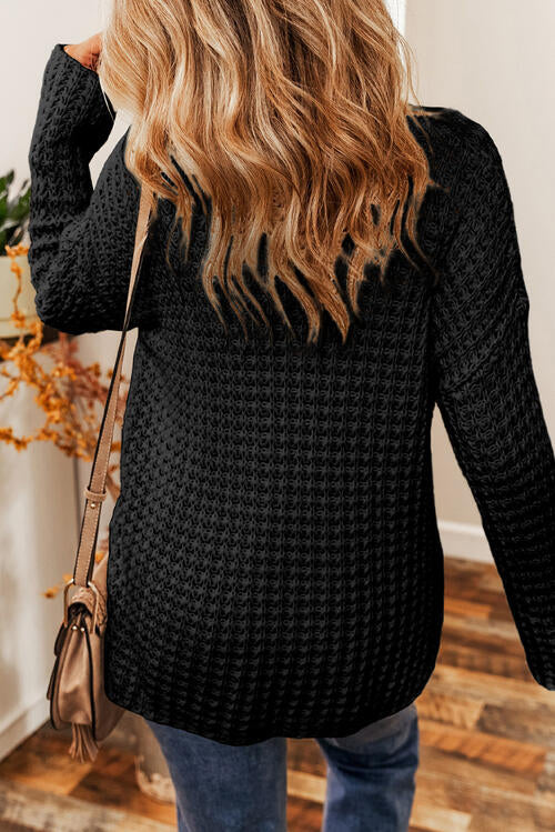 Openwork Round Neck Long Sleeve Sweater - Body By J'ne