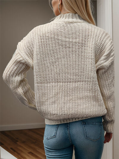 Cable-Knit Mock Neck Long Sleeve Sweater - Body By J'ne