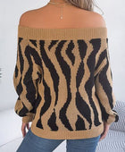 Off-Shoulder Animal Print Long Sleeve Sweater - Body By J'ne