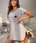 RISE AND SHINE Contrast Lace V-Neck T-Shirt Dress - Body By J'ne