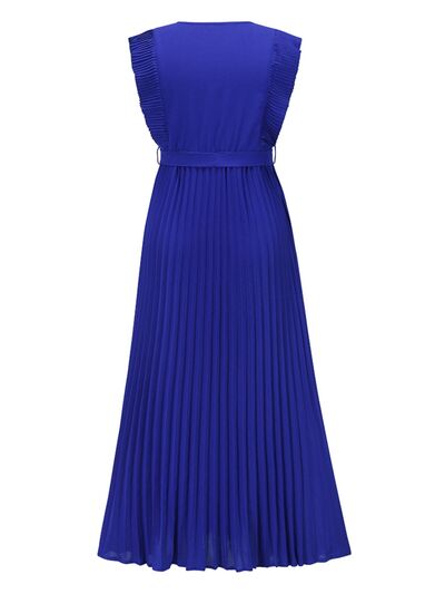 Tied Surplice Cap Sleeve Pleated Dress - Body By J'ne