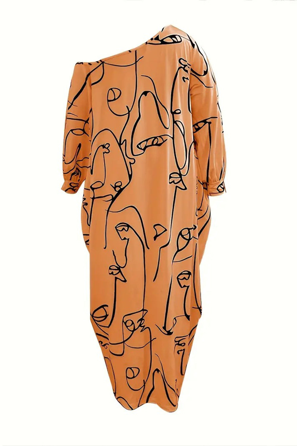 Printed Single Shoulder Lantern Sleeve Maxi Dress - Body By J'ne