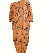 Printed Single Shoulder Lantern Sleeve Maxi Dress - Body By J'ne