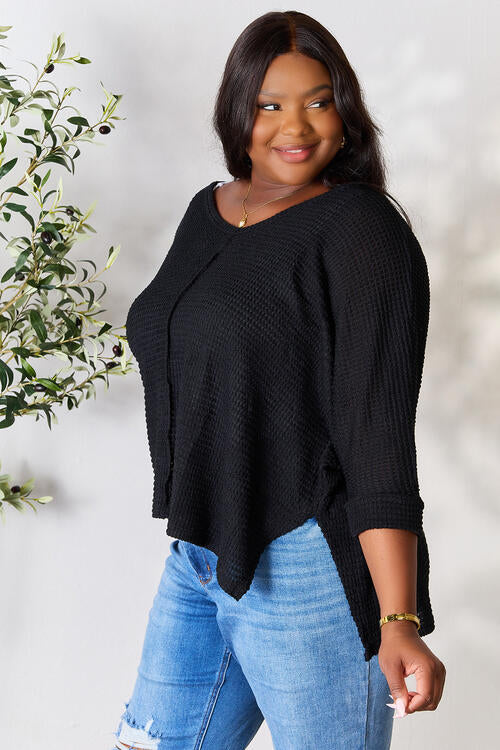 Round Neck High-Low Slit Knit Top - Body By J'ne