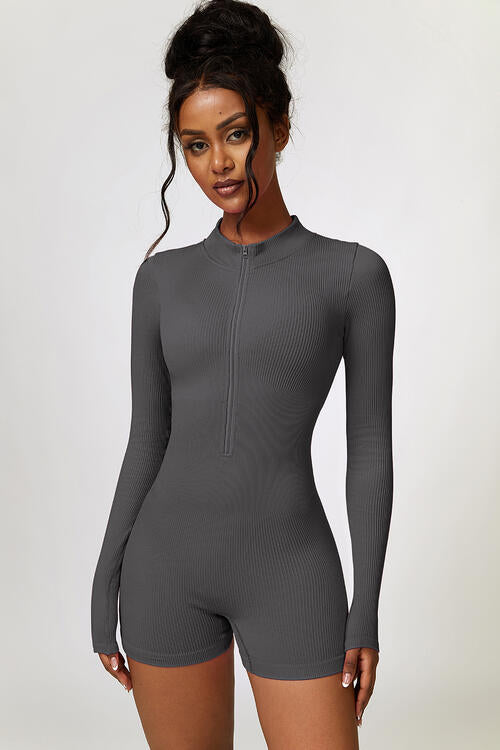 Half Zip Long Sleeve Active Romper - Body By J'ne
