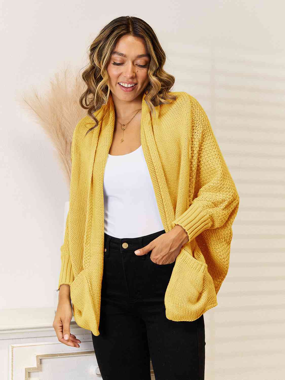 Open Front  Cardigan with Pockets - Body By J'ne