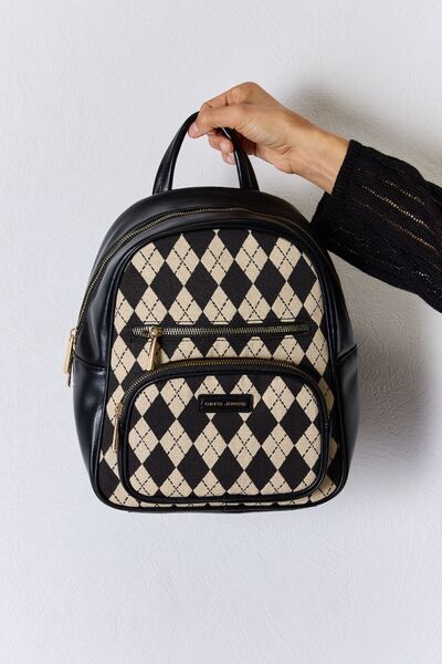 David Jones Argyle Pattern PU Leather Backpack - Body By J'ne