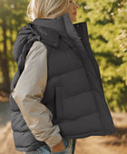 Pocketed Zip Up Hooded Vest Coat - Body By J'ne