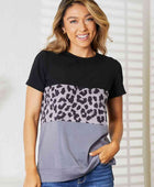 Leopard Print Color Block Short Sleeve T-Shirt - Body By J'ne
