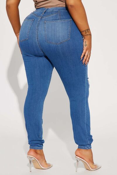 Distressed Buttoned Jeans with Pockets - Body By J'ne