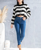 Striped Fringe Round Neck Sweater - Body By J'ne