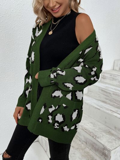 Leopard Open Front Dropped Shoulder Cardigan - Body By J'ne