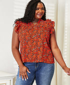 Floral Flutter Sleeve Notched Neck Blouse - Body By J'ne