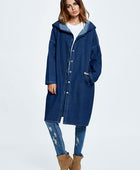 Button Up Dropped Shoulder Hooded Denim Top - Body By J'ne