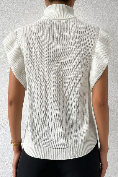 Cable-Knit Turtleneck Cap Sleeve Sweater - Body By J'ne