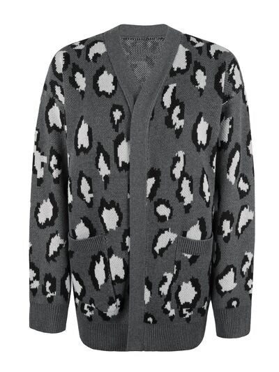 Leopard Open Front Dropped Shoulder Cardigan - Body By J'ne