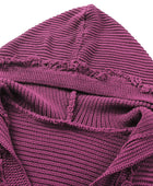 Horizontal Ribbing Fringe Trim Hooded Sweater - Body By J'ne