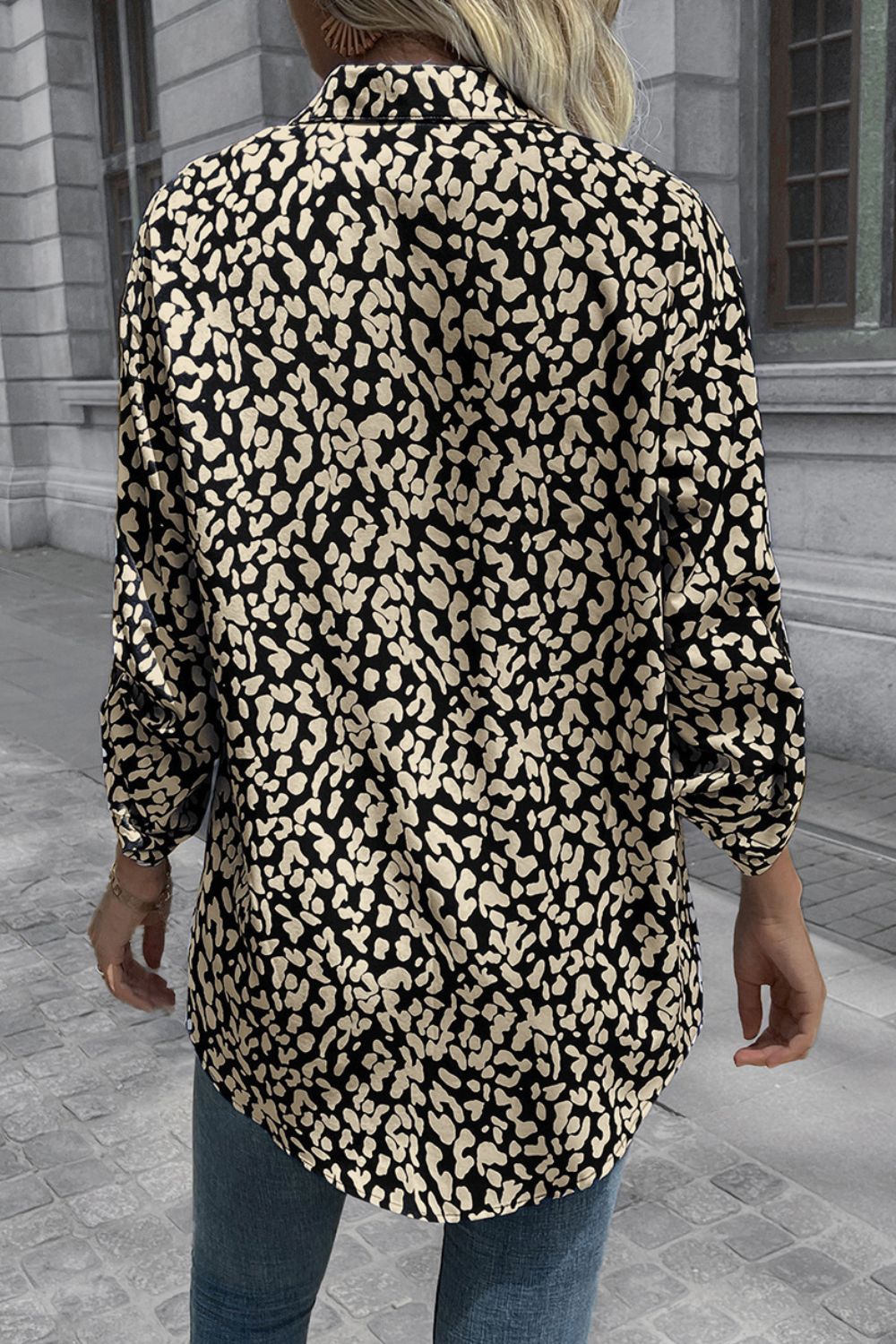 Leopard Roll-Tap Sleeve Shirt - Body By J'ne
