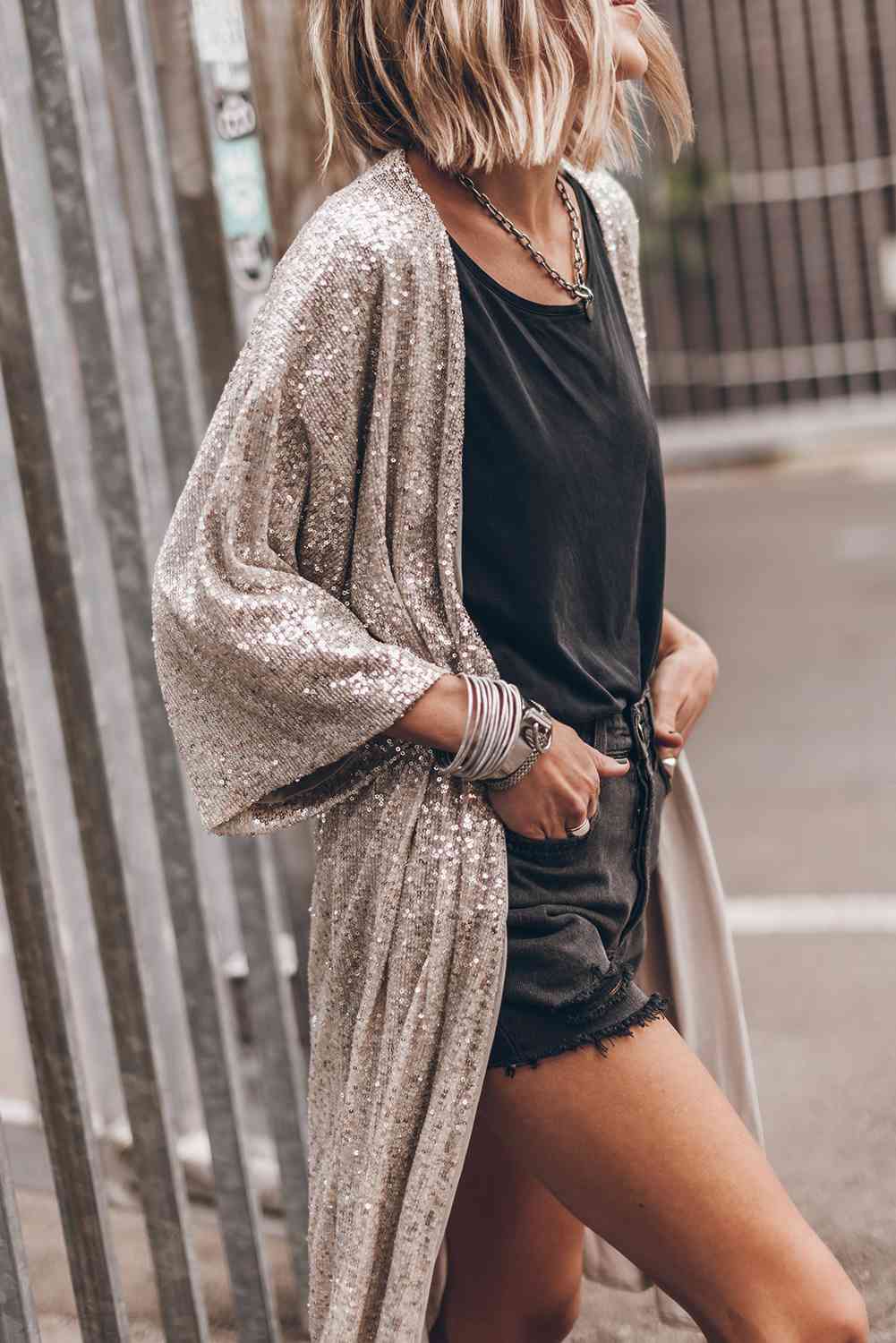 Sequin Open Front Duster Cardigan - Body By J'ne