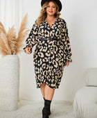 Plus Size Leopard Surplice Neck Flounce Sleeve Dress - Body By J'ne