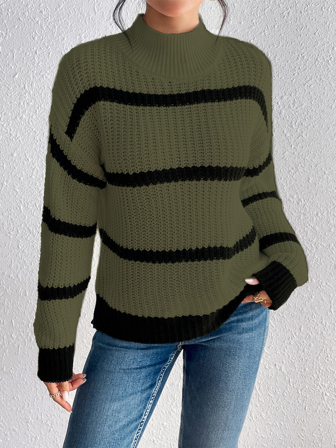 Striped Mock Neck Sweater - Body By J'ne