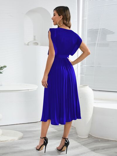 Tied Round Neck Pleated Midi Dress - Body By J'ne