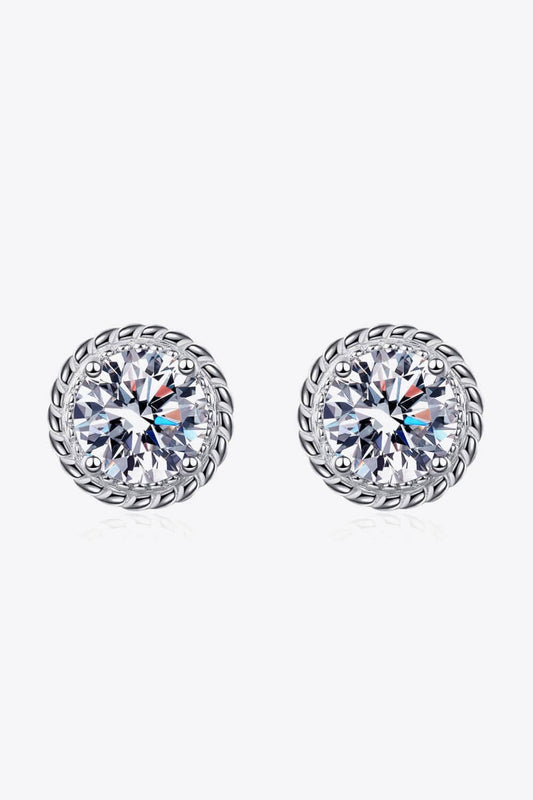 1 Carat Moissanite Rhodium-Plated Round Stud Earrings - Body By J'ne