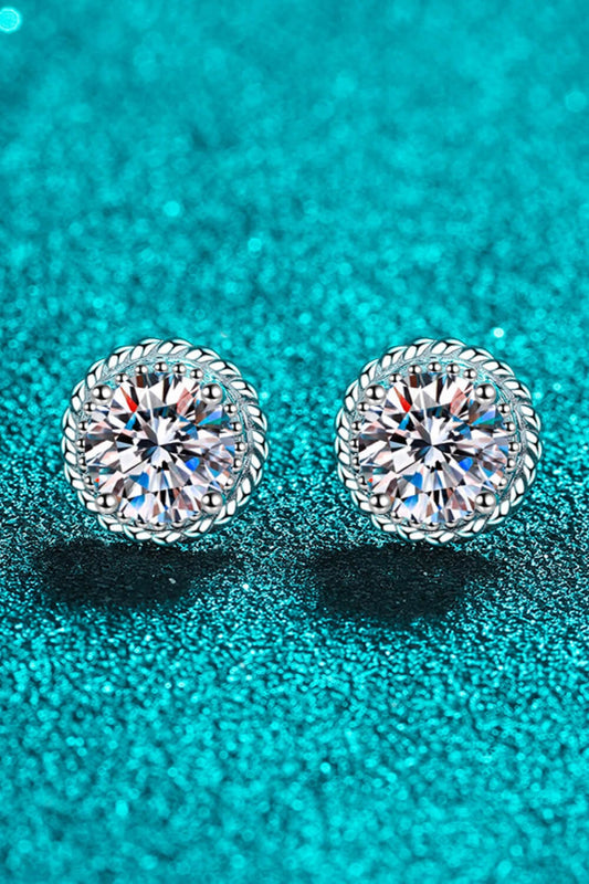 1 Carat Moissanite Rhodium-Plated Round Stud Earrings - Body By J'ne