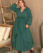 Plus Size Notched Layered Balloon Sleeve Midi Dress - Body By J'ne