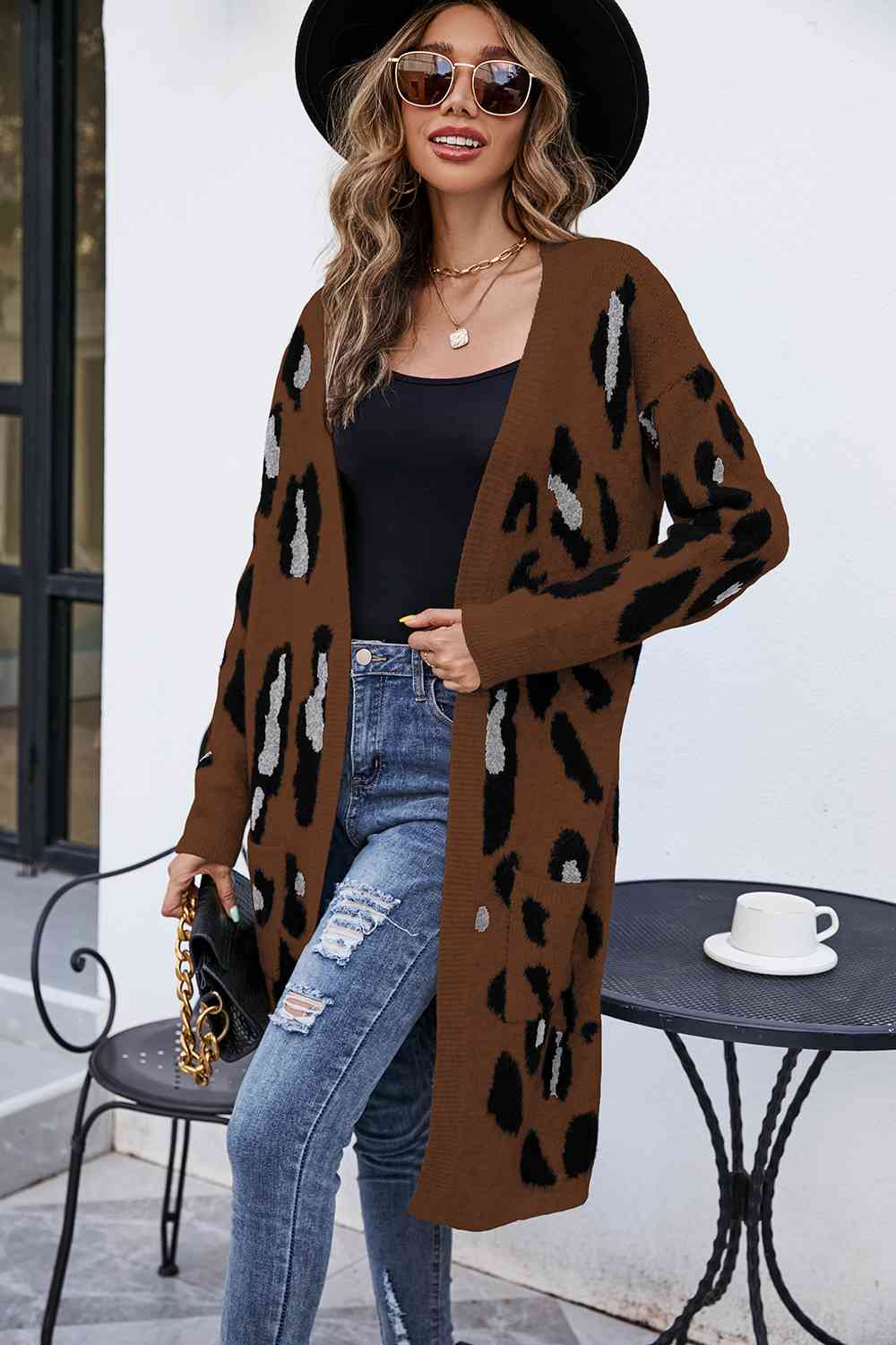 Leopard Open Front Cardigan with Pockets - Body By J'ne