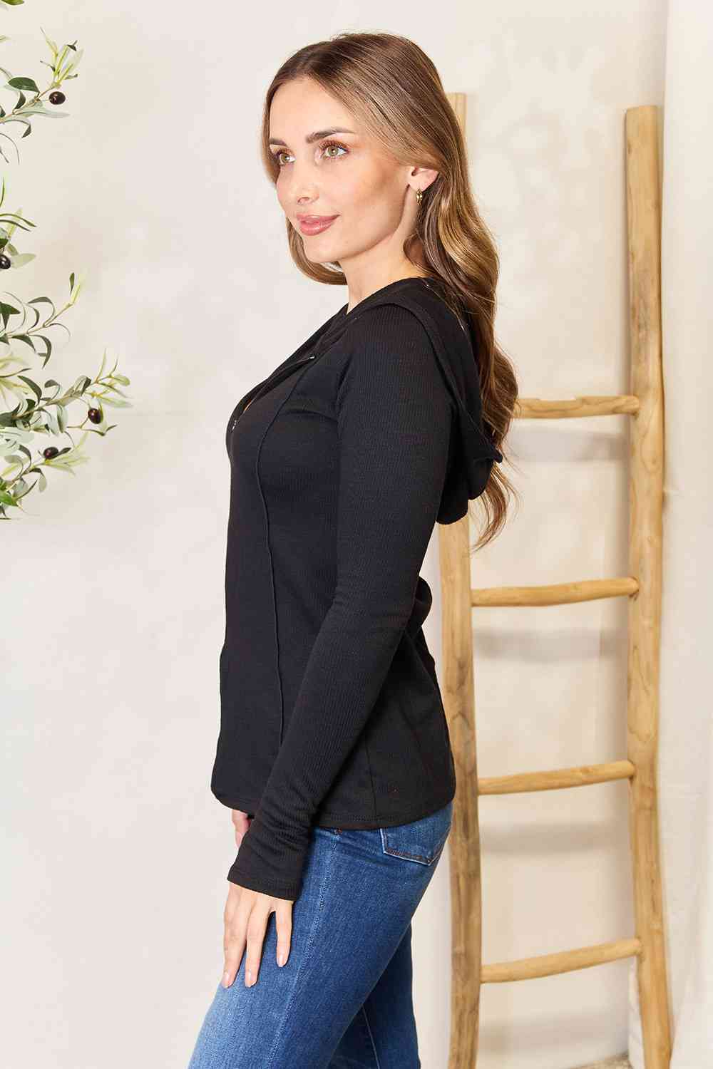 Full Size Exposed Seam Long Sleeve Hoodie - Body By J'ne