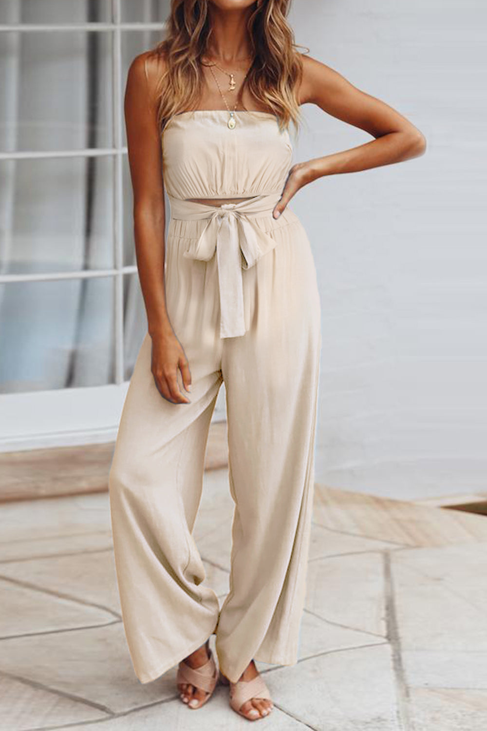 Tied Cutout Tube Wide Leg Jumpsuit - Body By J'ne
