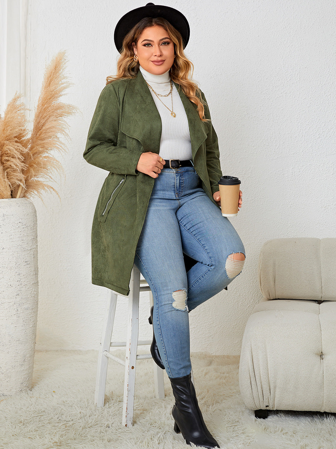 Plus Size Tie Back Trench Coat - Body By J'ne