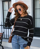 Striped Round Neck Long Sleeve Sweater - Body By J'ne