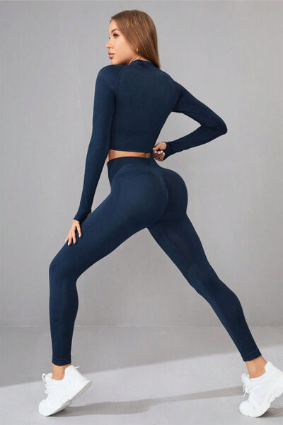 Mock Neck Long Sleeve Top and Pants Active Set - Body By J'ne