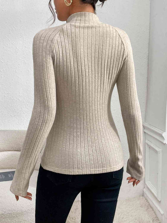 Cutout Mock Neck Long Sleeve Blouses - Body By J'ne