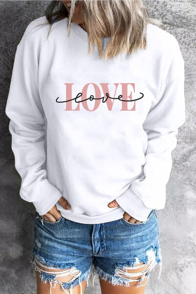 LOVE Round Neck Dropped Shoulder Sweatshirt - Body By J'ne