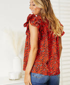 Floral Flutter Sleeve Notched Neck Blouse - Body By J'ne