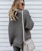 Turtleneck Dropped Shoulder Slit Sweater - Body By J'ne