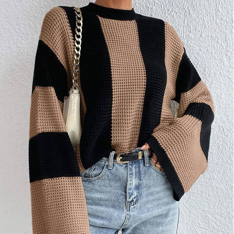 Crew Neck Waffle Drop Shoulder Knit Sweater - Body By J'ne