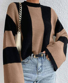 Crew Neck Waffle Drop Shoulder Knit Sweater - Body By J'ne