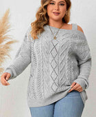 Plus Size Cold Shoulder Asymmetrical Cable-Knit Top - Body By J'ne