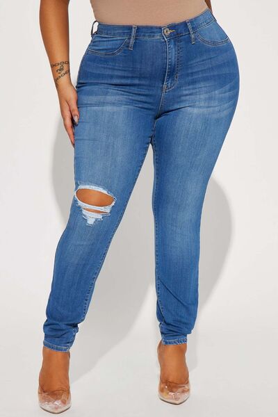 Distressed Buttoned Jeans with Pockets - Body By J'ne