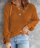 Tied Balloon Sleeve Round Neck Sweater - Body By J'ne